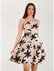 FREE WEAR Φόρεμα Γυναικείο με Print Λουλούδια - Μαύρο - 001005