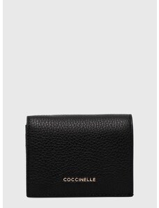 Δερμάτινο πορτοφόλι Coccinelle γυναικείο, χρώμα: μαύρο