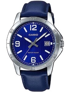 CASIO Collection - MTP-V004L-2B, Silver case with Blue Leather Strap