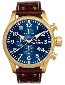 TW STEEL Volante Chronograph - VS114, Gold case with Brown Leather Strap