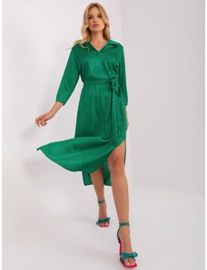 Fashionhunters Πράσινο φόρεμα κοκτέιλ με ζώνη για δέσιμο