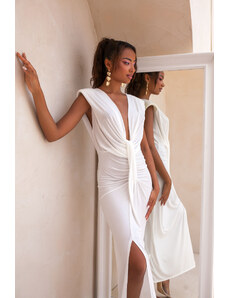 Joy Fashion House Maze μίντι φόρεμα εφαρμοστό με βαθύ ντεκολτέ λευκό