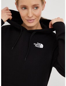 Βαμβακερή μπλούζα The North Face γυναικεία, χρώμα μαύρο, με κουκούλα