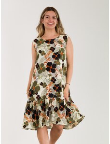 FREE WEAR Φόρεμα Γυναικείο με Print Λουλούδια - Χακί - 011004