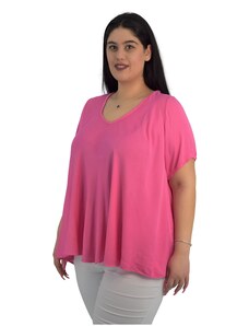 Francesca Fashion Γυναικέια Μπλούζα Άνετη Με Κοντό Μανίκι 011 Ροζ