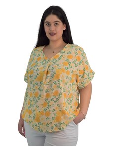 Francesca Fashion Γυναικέια Μπλούζα Με Κοντό Μανίκι Φλοραλ 013 Κίτρινο