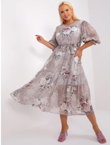 Fashionhunters Γκρι φλοράλ φόρεμα με φουσκωτά μεγέθη