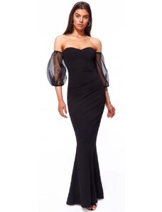 Trace Μακρύ μαύρο φόρεμα με μανίκια από οργαντίνα-Μαυρο