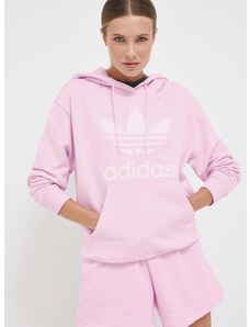 Βαμβακερή μπλούζα adidas Originals γυναικεία, χρώμα: ροζ, με κουκούλα