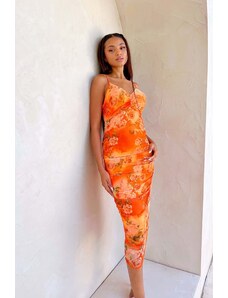 Joy Fashion House Celso μίντι φόρεμα φλοράλ εφαρμοστό πορτοκαλί