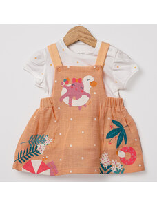 Miniworld Σετ φορεματάκι σαλοπέτα με μπλουζάκι ροδακινί πουά