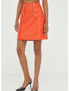 Δερμάτινη φούστα BOSS χρώμα: πορτοκαλί