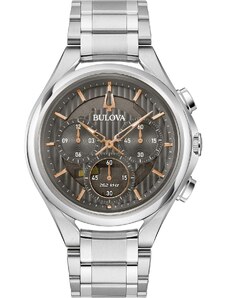 BULOVA Curv Chronograph - 96A298 Silver case with Stainless Steel Bracelet