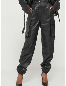 Δερμάτινο παντελόνι Moschino Jeans χρώμα: μαύρο