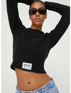 Πουλόβερ με προσθήκη μαλλιού Moschino Jeans γυναικεία, χρώμα: μαύρο