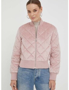 Μπουφάν bomber Guess γυναικεία, χρώμα: ροζ