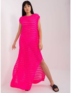 Fashionhunters Fluo ροζ καλοκαιρινό πλεκτό φόρεμα χωρίς μανίκια