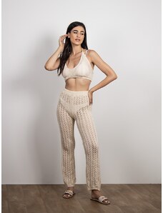 Forebelle Collection Σετ Διάτρητο Παντελόνι Και Crop Top Μπεζ- Malena