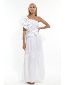 Ginza Φόρεμα μακρύ λευκό με έναν ώμο
