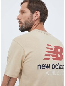Βαμβακερό μπλουζάκι New Balance χρώμα: μπεζ