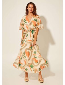 KATELONDON Φόρεμα μακρύ κρουαζέ με εμπριμέ μοτίβο - Πορτοκαλί