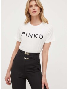 Βαμβακερό μπλουζάκι Pinko χρώμα: μπεζ