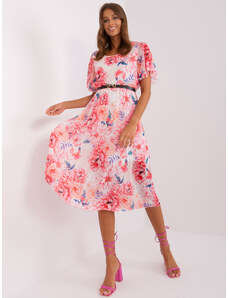 Fashionhunters Μπεζ και ροζ ρέον φόρεμα με λουλούδια