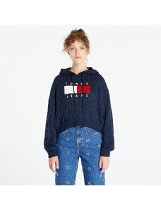 Tommy Hilfiger Γυναικεία πουλόβερ Tommy Jeans Center Flag Cable Hoodie Blue