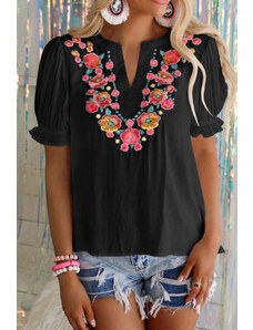 AMELY:μαύρο φλοράλ κοντομάνικο μπλουζάκι MEGHANN BLACK