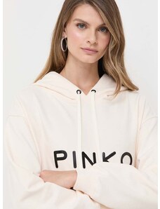 Βαμβακερή μπλούζα Pinko γυναικεία, χρώμα: μπεζ, με κουκούλα