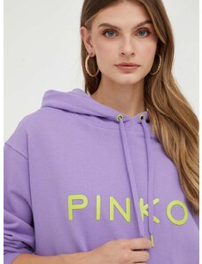 Βαμβακερή μπλούζα Pinko γυναικεία, χρώμα: μοβ, με κουκούλα