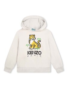 Παιδική βαμβακερή μπλούζα Kenzo Kids χρώμα: μπεζ, με κουκούλα