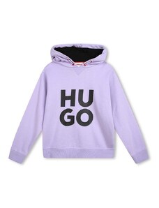 Παιδική μπλούζα HUGO χρώμα: μοβ, με κουκούλα
