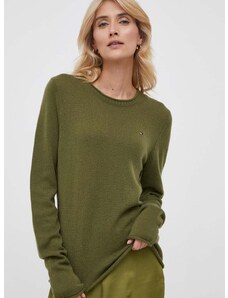 Μάλλινο πουλόβερ Tommy Hilfiger γυναικεία, χρώμα: πράσινο