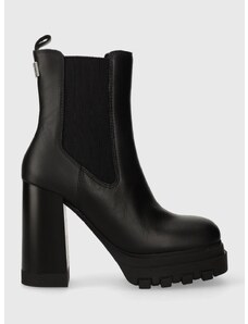 Δερμάτινες μπότες τσέλσι Tommy Jeans TJW HIGH HEEL CHELSEA γυναικείες, χρώμα: μαύρο, EN0EN02306 F3EN0EN02306