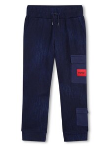 Παιδικό βαμβακερό παντελόνι HUGO χρώμα: ναυτικό μπλε