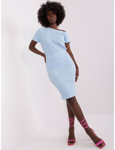 Fashionhunters Γαλάζια φούστα βάσης με ψηλή μέση