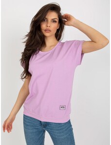 Fashionhunters Γαλάζια μπλούζα light purple basic με στρογγυλή λαιμόκοψη
