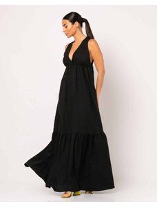 noobass Φόρεμα Maxi Κρουαζέ Με Βολάν Στο Τελείωμα Μαύρο S/M