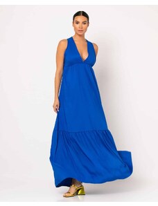 noobass Φόρεμα Maxi Κρουαζέ Με Βολάν Στο Τελείωμα Μπλε M/L