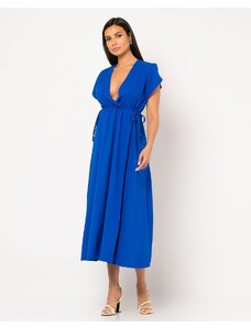 noobass Φόρεμα Μidi Κρουαζέ Με Άνοιγμα Στα Μανίκια M/L Μπλε