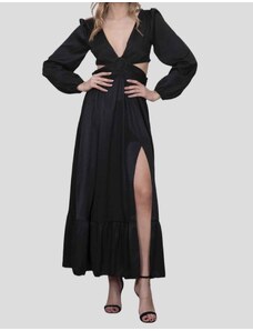 FN Fashion Maxi Σατέν Φόρεμα Με Άνοιγμα Στη Μέση Μαύρο OS