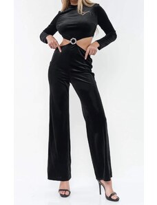 FN Fashion Ολόσωμη Φόρμα Velvet Με Ανοίγματα Μαύρο OS