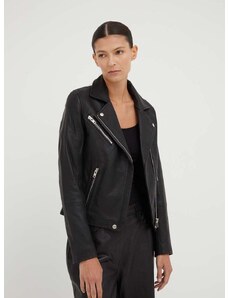 Δερμάτινο jacket Samsoe Samsoe γυναικεία, χρώμα: μαύρο