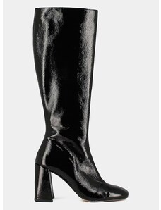 Δερμάτινες μπότες Jonak VAGUE VERNIS PLISSE γυναικείες, χρώμα: μαύρο, 3300083