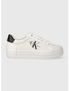 Δερμάτινα αθλητικά παπούτσια Calvin Klein Jeans BOLD VULC FLATFORM LACEUP LTH WN χρώμα: άσπρο, YW0YW00821