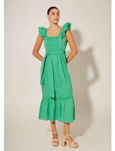 KATELONDON Φόρεμα βαμβακερό με βολάν στους ώμους - Πράσινο