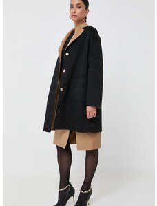 Μάλλινο παλτό διπλής όψης Liu Jo χρώμα: μαύρο