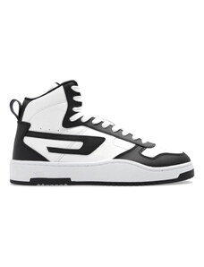 Diesel Mid Sneakers S-Ukiyo In Suede & Leather-Black/White