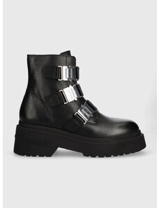 Δερμάτινες μπότες Tommy Jeans TJW CHUNKY BOOT HARDWARE γυναικείες, χρώμα: μαύρο, EN0EN02443 F3EN0EN02443